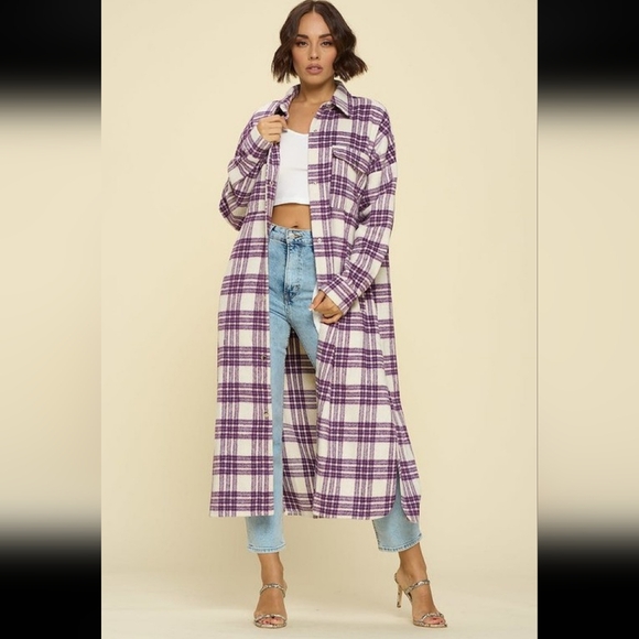 WinWin Tops - NWT PAULI FLANNEL MAXI BUTTONDOWN, PLAID, SIZE LARGE